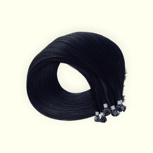 Jet Black #1 Keratin Flat Tip Hair Extensions | Real Hair Co.