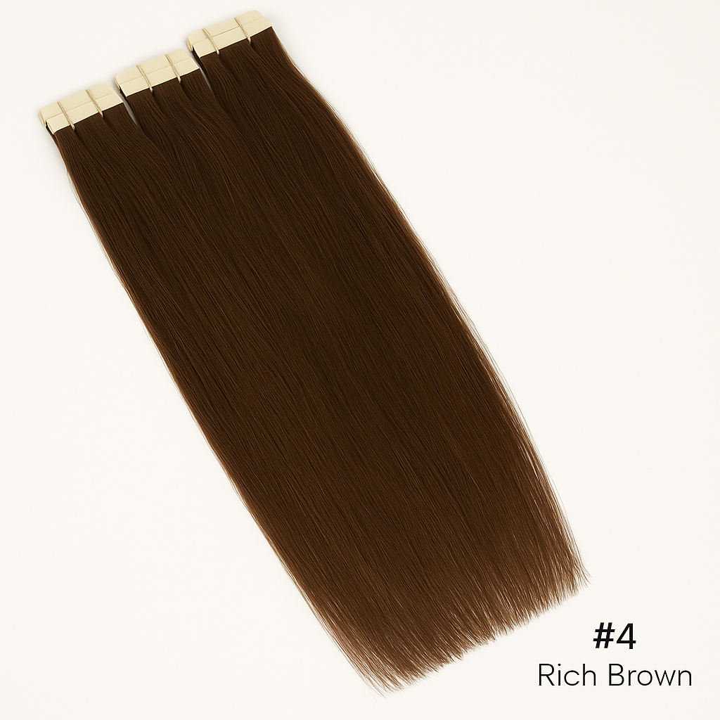 #4 Rich Brown Tape-In Extensions – Remy Human Hair – Same Day Shipping