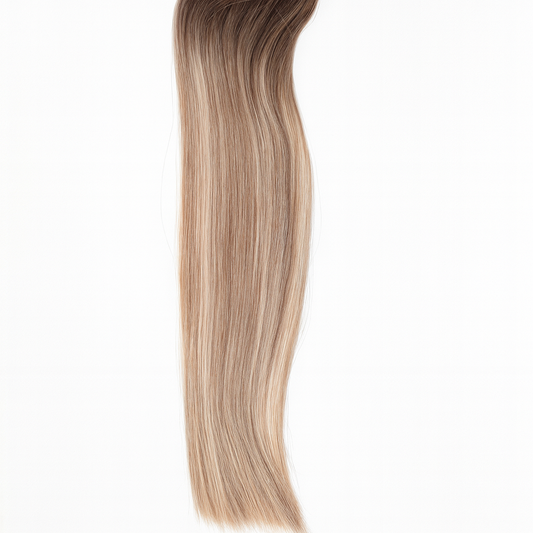 Mixed light brown / ice blonde Balayage - T7-7/ICE - High-Quality Nano Ring Hair Extensions | Real Hair Co
