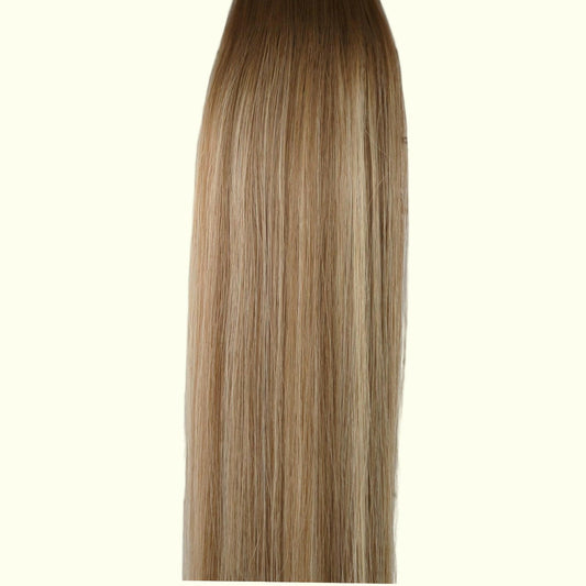 Blonde hair extension labeled T8-8/22 on a white background