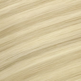 Blonde hair extensions with blue clips on a white background