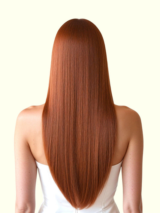 Long, straight brown hair on a white background