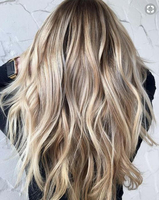 Hand Tied Weft Hair Extensions by Real Hair Co - Champagne Balayage Blonde T8-8/22 - 100% Remy Human Hair.