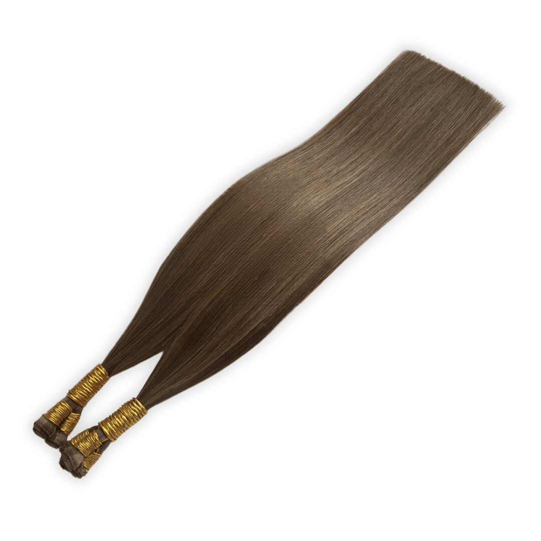 Hand Tied Weft Hair Extensions by Real Hair Co - Light Mixed Brown #8/4 - 100% Remy Human Hair.