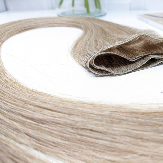 Hand Tied Weft Hair Extensions by Real Hair Co - Sandy Platinum Mix Blonde 8/60 - 100% Remy Human Hair.