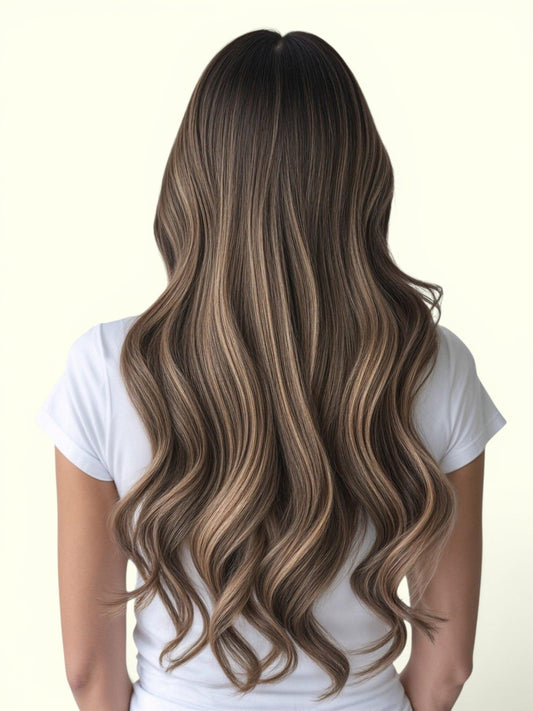 Mocha Honey Balayage T2-P4/27 Tape In Hair Extensions - Remy Human Hair | Real Hair Co
