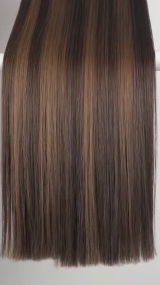 Dark Brown Foiled #2/4 - Ultra-Thin Mini Weft Hair Extensions | Real Hair Co.