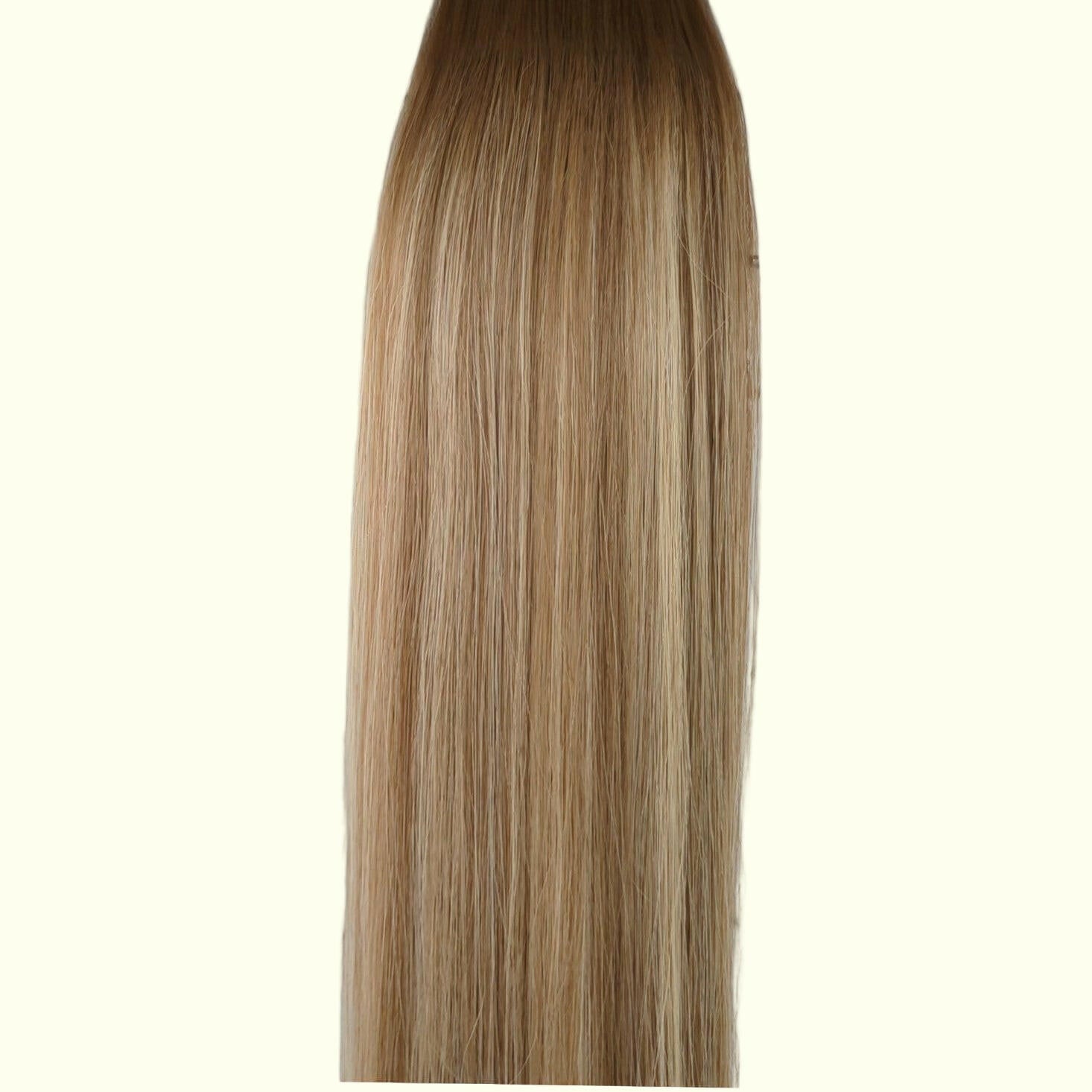 Blonde hair extension labeled T8-8/22 on a white background